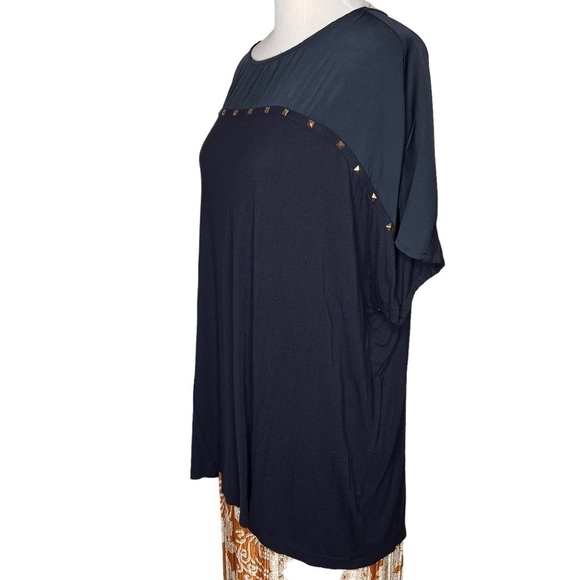 Karen Brooks Black Short Sleeve Tunic Top Size 2X Gold Stud Viscose Spandex Knit - Picture 5 of 12